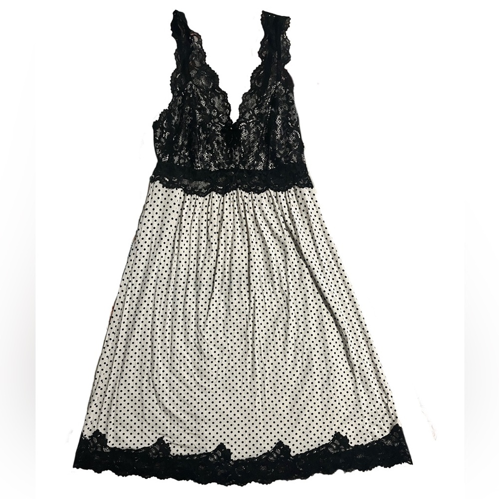 Soma polka dot with lace trim Lingerie Dress Black and White SzXS fit up to M